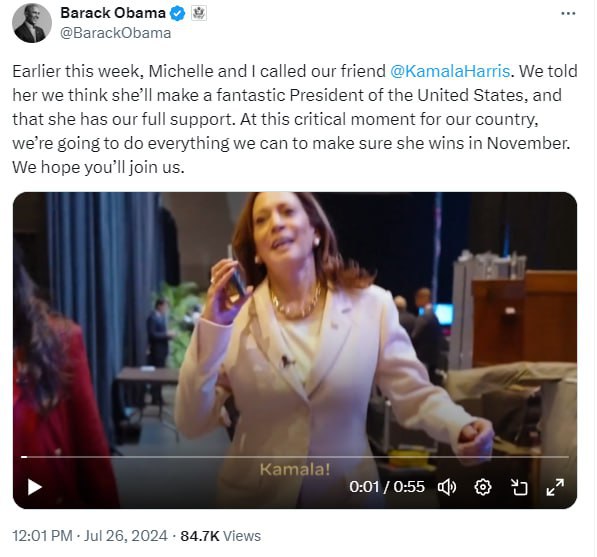 Barak Obama Kamala Harrisə dəstəyini açıqladı
