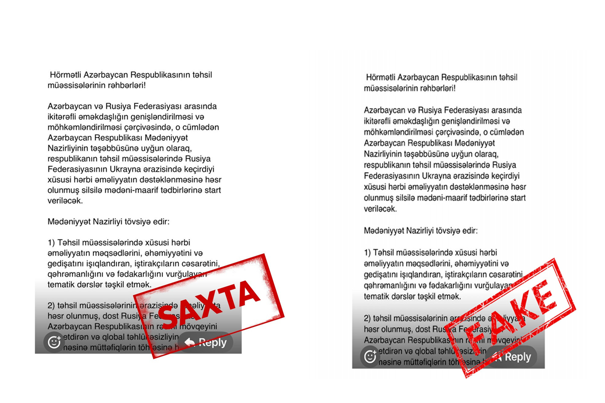 Mədəniyyət Nazirliyinin Rusiya ilə əməkdaşlığına dair saxta sənəd yayılıb