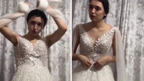 Belinə qırmızı lent bağlamaq istəməyən gəlin: "Qoyunam mən?" - VİDEO
