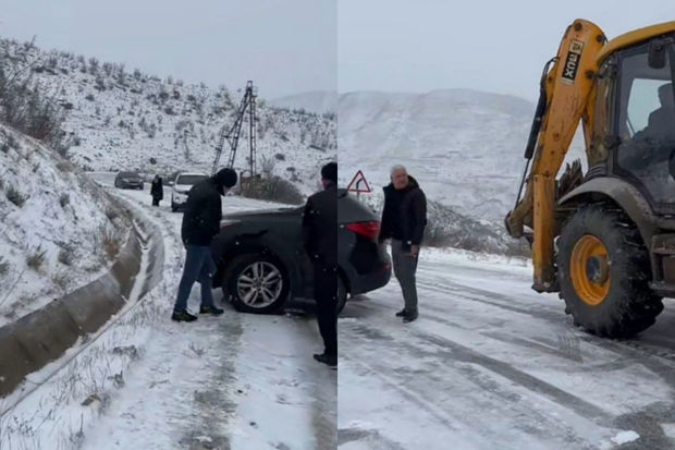 Regionlara gedənlərin NƏZƏRİNƏ: Bəzi yollar buz bağlayıb - FOTO