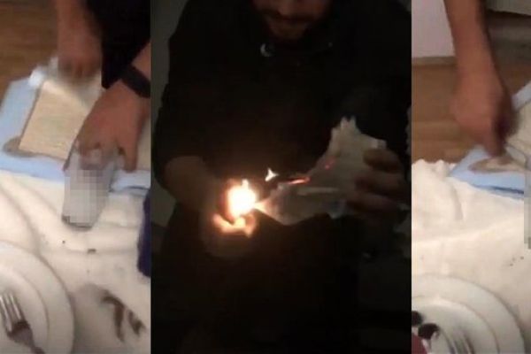 İçki masasında Quranı cırıb yandıran şəxslər HƏBS EDİLDİ (VİDEO)