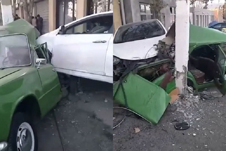 Gəncədə ağır qəza: “Hyundai” yol kənarında dayanmış VAZ-a çırpıldı - VİDEO