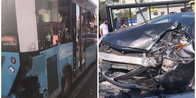 Bakıda sərnişin avtobus qəzaya düşdü: yaralananlar var